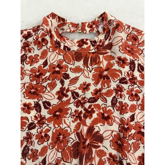 Floral Bell Sleeve Blouse S Andrée By Unit Open Back Rust Orange Cottage Fairy - Picture 5 of 11